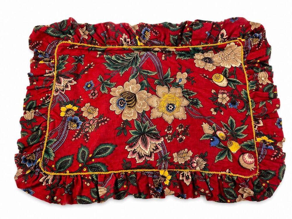 Two Vintage Waverly Home Fashions Red Floral Ruffled Pillow Sham Accent